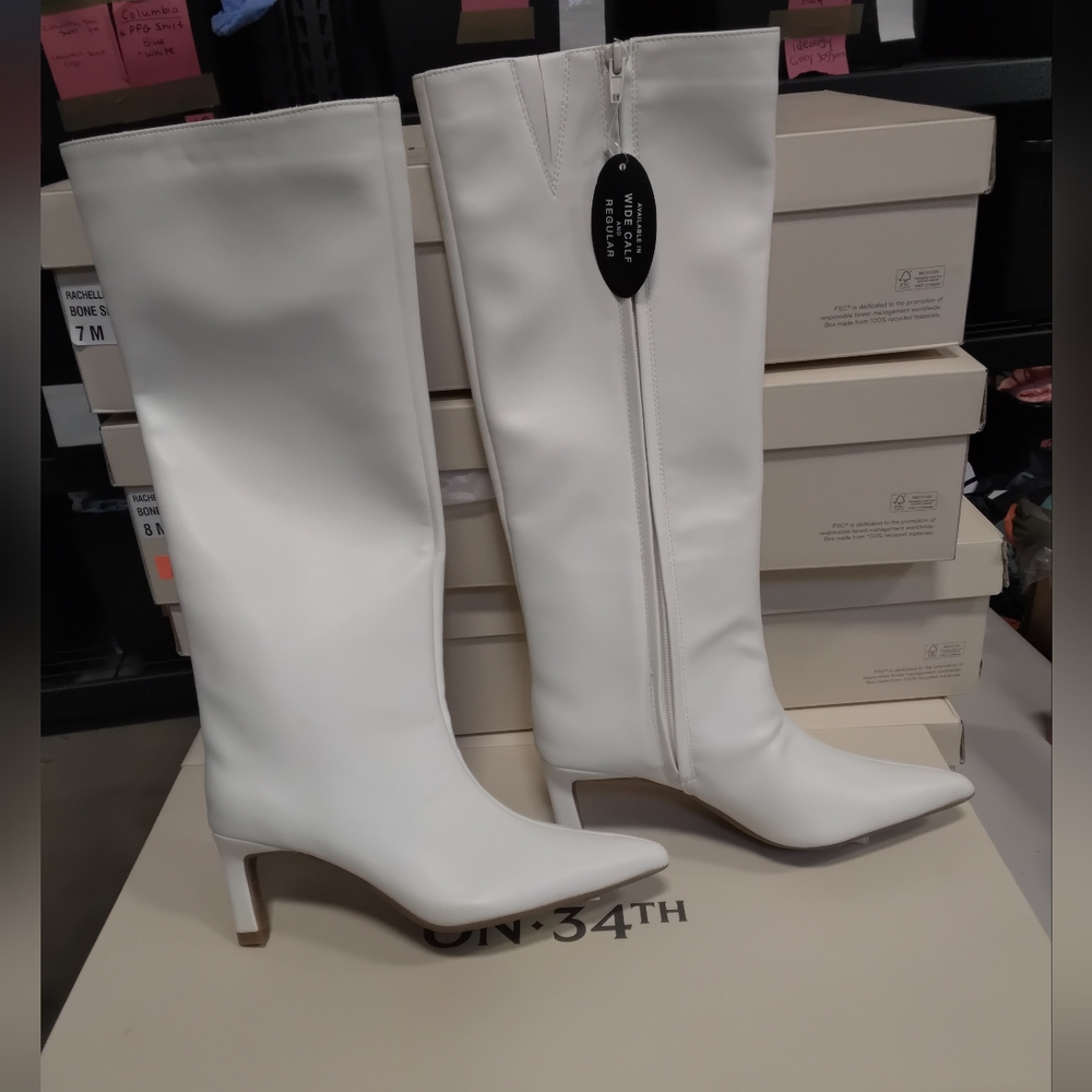 Chic On 34th "Rachelle" White Heeled Boots for Women - Picture 2 of 3